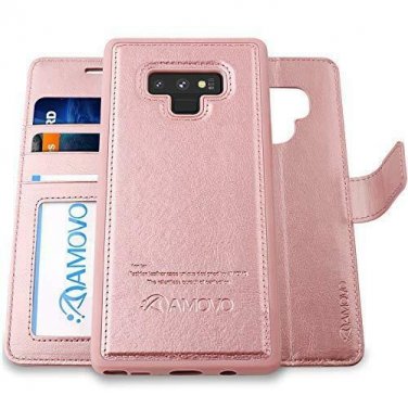 For Samsung Galaxy S9 Plus Wallet Case Vegan Leather Flip Case Cover RoseGold