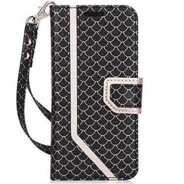 For Samsung Galaxy S8 Case Leather Wallet Flip Folio Mirror Wrist Strap Dark