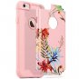 for iPhone 6/6S Case Slim Fit Dual Layer Soft Silicone Hard Pink+Tropical Flower