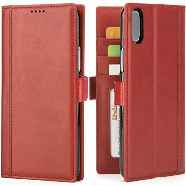 For iPhone X/Xs Case Wallet Journal Italian Full Grain Leather Handmade Wine Red