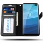 For Samsung Galaxy S10 Plus Case Wallet Wrist Strap Genuine Leather Black