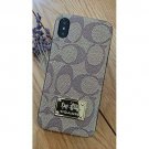 For iPhone Xs Max Case Elegant Luxury Leather Monogram Style Cover Badge Brown