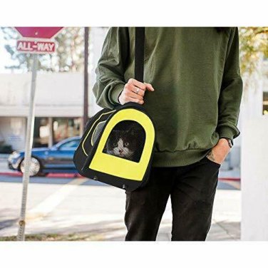Pet Luxury Sided Carrier Airline Approved Travel Portable Kennel Black/Yellow