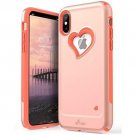 For iPhone Xs/X Case Heart Shape Dual Layer Protection Hybrid Bumper Coral Pink