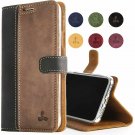 iPhone XS/X Case Luxury Genuine Leather Wallet Viewing Card Slots Black Brown