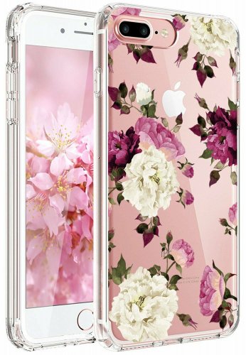 For iPhone 7/8 case Clear Soft Slim Flexible Silicone Design Purple White Flower