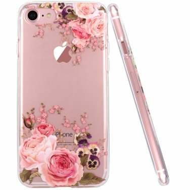 For iPhone 7/8 case Clear TPU Soft Slim Flexible Silicone Design Rose Flower