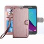 For Galaxy J3 2017 Case Leather Wallet Protective Kickstand Card Slots Rose Gold