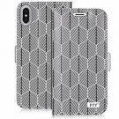 For iPhone Xs Max Case Premium Leather Handmade Flip Folio Wallet Magnetic Grey