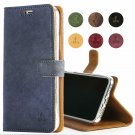 For iPhone XS/X Case Luxury Genuine Leather Wallet with Viewing Card Slots Navy