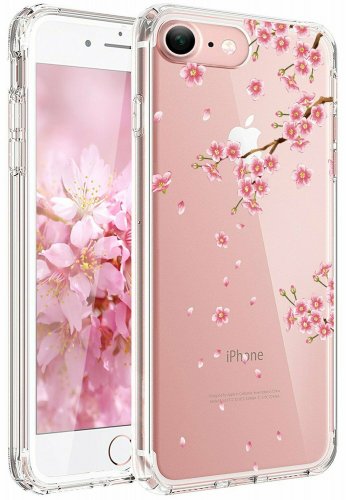For iPhone 7/8 case Clear Soft Slim Flexible Silicone Design Pink Peach Blossom