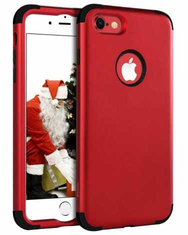 For iPhone 8/7 Plus Hard PC Soft Silicone Hybrid Coated FullBody Christmas Red