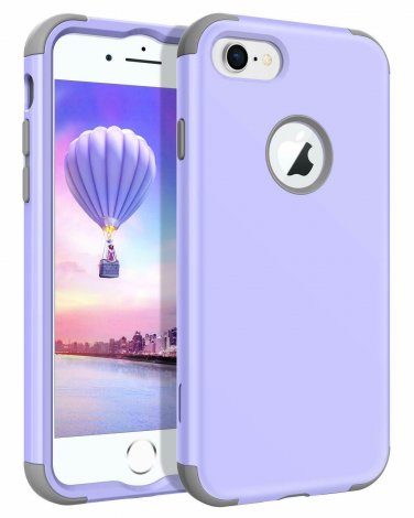 For iPhone 8/7 Plus Hard PC Soft Silicone Hybrid Coated FullBody Lavender