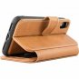 For iPhone XR Case Cowhide Leather Wallet Wireless Charging Compatible Tan