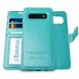 For Samsung Galaxy S10 Plus Case Wallet Detachable Leather Wrist Strap Aqua
