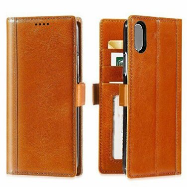 For iPhone X/Xs Case Wallet Journal Italian Full Grain Leather Handmade Cognac