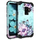 Samsung Galaxy S9 Case Floral Three Layer Heavy Duty Shockproof Blue Flower