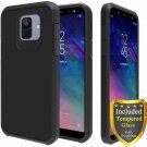 For Galaxy A6 Case Full Cover Tempered Glass Screen Protector Hybrid Black/Black