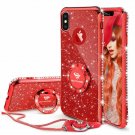 For iPhone Xs Max Case Girl Women Cute Glitter Bling Diamond Rhinestone Red