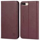 For iPhone 7/8 Plus Case Genuine Leather Wallet Credit Card Magnetic Wine Red