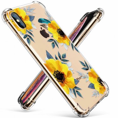 For iPhone Xs Max Case Flower Pattern Design Soft  Flexible Sunflowers/Yellow