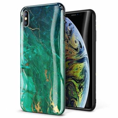 For iPhone Xs MAX Case Slim Thin Glossy Soft TPU Rubber Gel Silicone Green/Gold