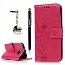 For Samsung Galaxy S6 Case Wallet Leather Hand Strap 3D Cute Elephant Hot Pink