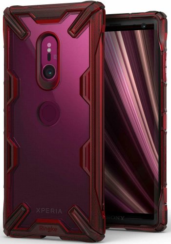 For Xperia XZ3 Case Ergonomic Transparent Military Drop Tested Defense Ruby Red
