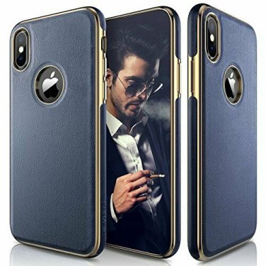 For iPhone X/Xs Case Luxury Leather Ultra Slim & Thin Soft Flexible Navy Blue