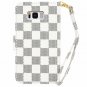 For Galaxy Note 8 Case Luxury Classic Plaid Pattern Wrist Strap Leather White