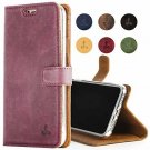 For Apple iPhone XR Case Luxury Genuine Leather Wallet and Card Slots Plum