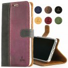 iPhone Xs Max Case Luxury Genuine Leather Wallet Viewing Card Slots Black  Plum