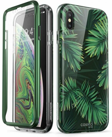 For iPhone Xs Max Case Builtin Screen Protector Cosmo FullBody Glitter Green