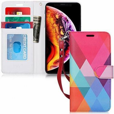 For iPhone Xs Max Case Premium Leather Handmade Flip Wallet Magnetic Colorful