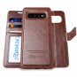 For Samsung Galaxy S10 Wallet Case Detachable Vegan Leather Wrist Strap Brown