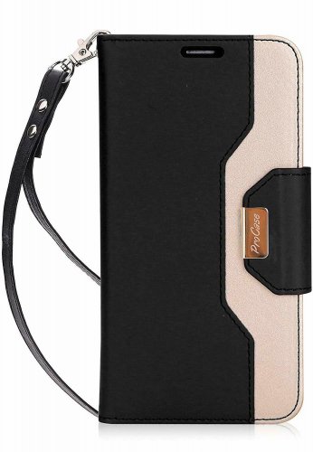 For LG V30 Case Folio Folding Flip Protective with Card Holder Kickstand Black