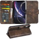 For iPhone Wallet Case PU Leather Wrist Strap 4-Slots Credit Cards Pocket Bronze