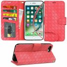 For iPhone 7/8 Plus Case PU Leather Wallet Kickstandand Flip Cover Weave Red