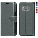 For Samsung Galaxy S8 Case Magnetic Leather Strap Flip Wallet Premium Gray