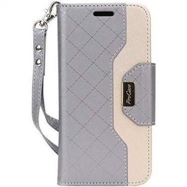 For Galaxy Note 8 Wallet Case Flip Kickstand Card Slots Mirror Wristlet Grey