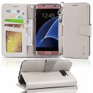 For Samsung Galaxy S7 Edge Case Leather Wallet Wrist Strap Credit Card BeigeGrey