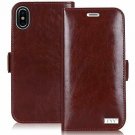 For iPhone Xs Max Case Premium Leather Handmade Flip Folio Wallet Dark Brown
