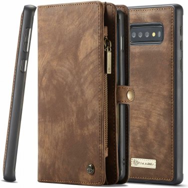 For Galaxy S10 Plus Case Wallet Detachable Folio Magnetic Premium Leather Brown