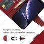 For iPhone Wallet Case Leather Wrist Strap 4-Slots Credit Cards Pocket Wine red