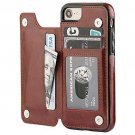 For iPhone 8 Wallet Case with Card Holder Double Magnetic Clasp Leather PU Brown