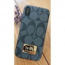 For iPhone Xs Max Case Elegant Luxury Leather Monogram Style Cover Badge Black
