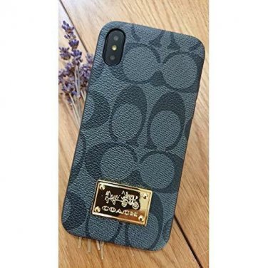 For iPhone Xs Max Case Elegant Luxury Leather Monogram Style Cover Badge Black