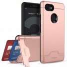For Google Pixel 3 Case Wallet Dual Layer Card Slot Holder Kickstand Rose Gold