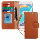 For iPhone 7/8 Plus Case Flip Folio Genuine Leather Wallet and Credit Card Brown