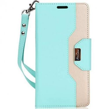 For Galaxy Note 8 Wallet Case Flip Kickstand Card Slots Mirror Wristlet Mint
